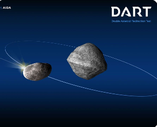 행성 방어 기술로 소행성의 궤도를 바꾸는 것을 암시하는 사진