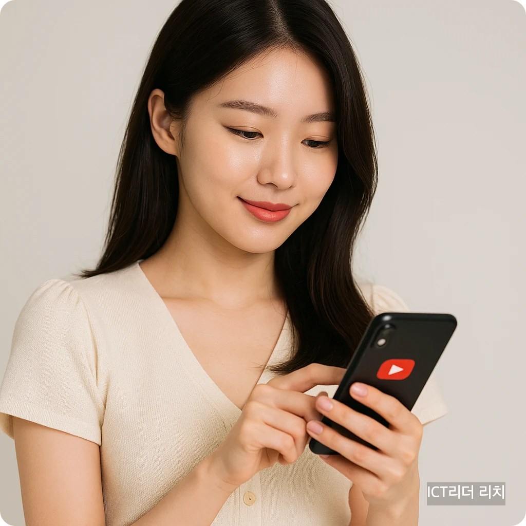 유튜브 프리미엄 요금제를 스마트폰으로 확인 중인 20대 여성의 자연스러운 썸네일 이미지
