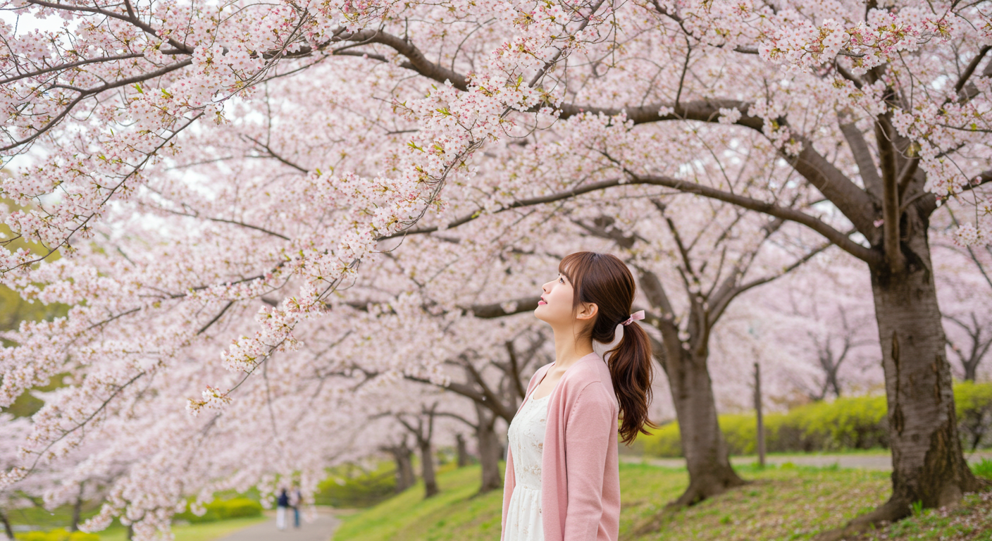 벚꽃놀이를 하는 여자