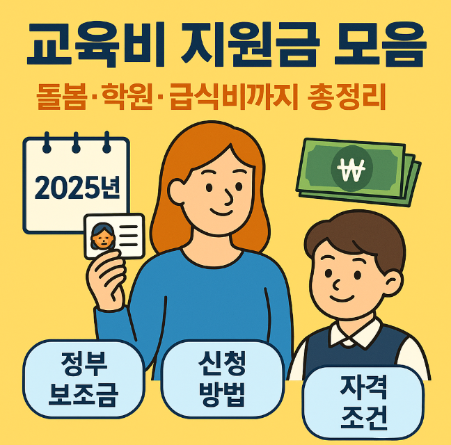 교육비 지원금 모음 &ndash; 돌봄&middot;학원&middot;급식비까지 총정리 (2025년 자녀 교육비 지원, 정부보조금, 신청 방법)