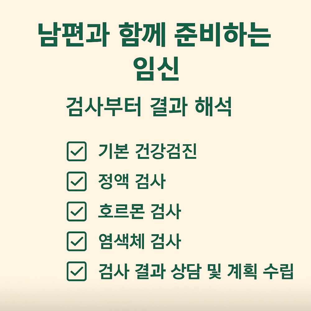 남편과 함께 준비하는 임신, 검사부터 결과 해석 인포그래픽