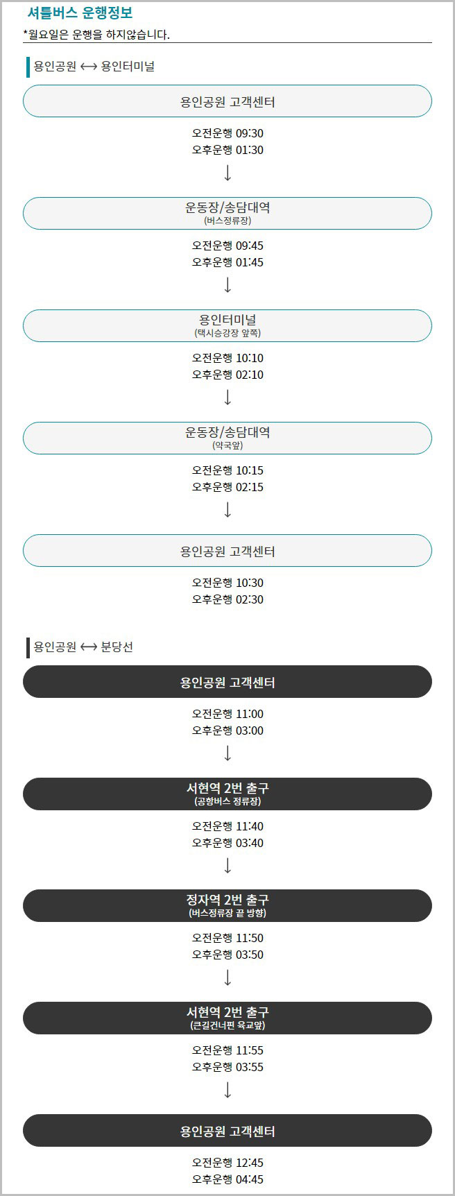 용인공원 셔틀버스 운행 정보