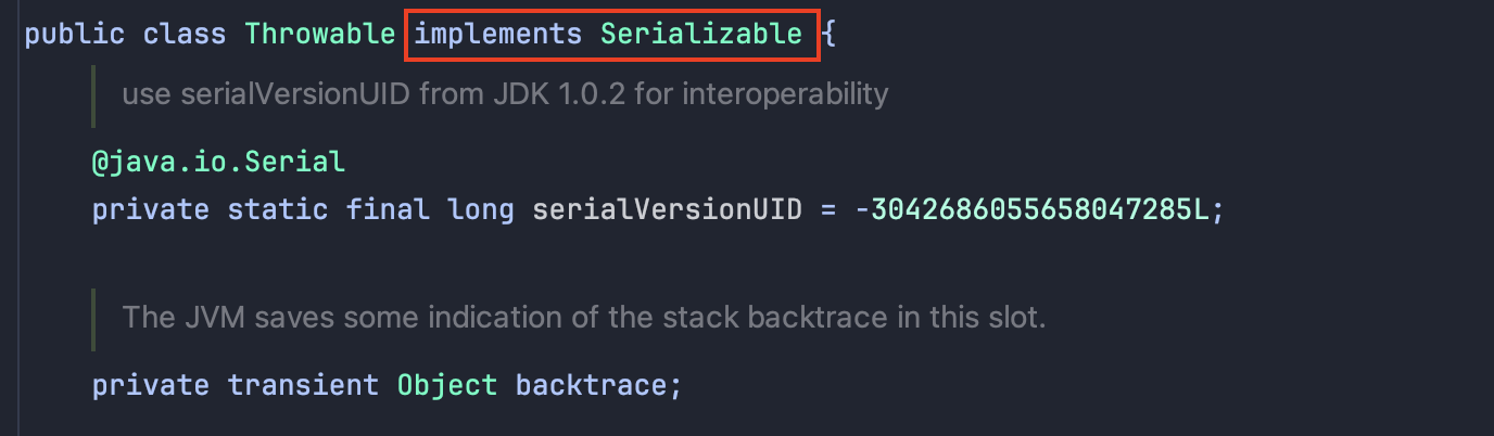 Throwable 클래스와 serializable