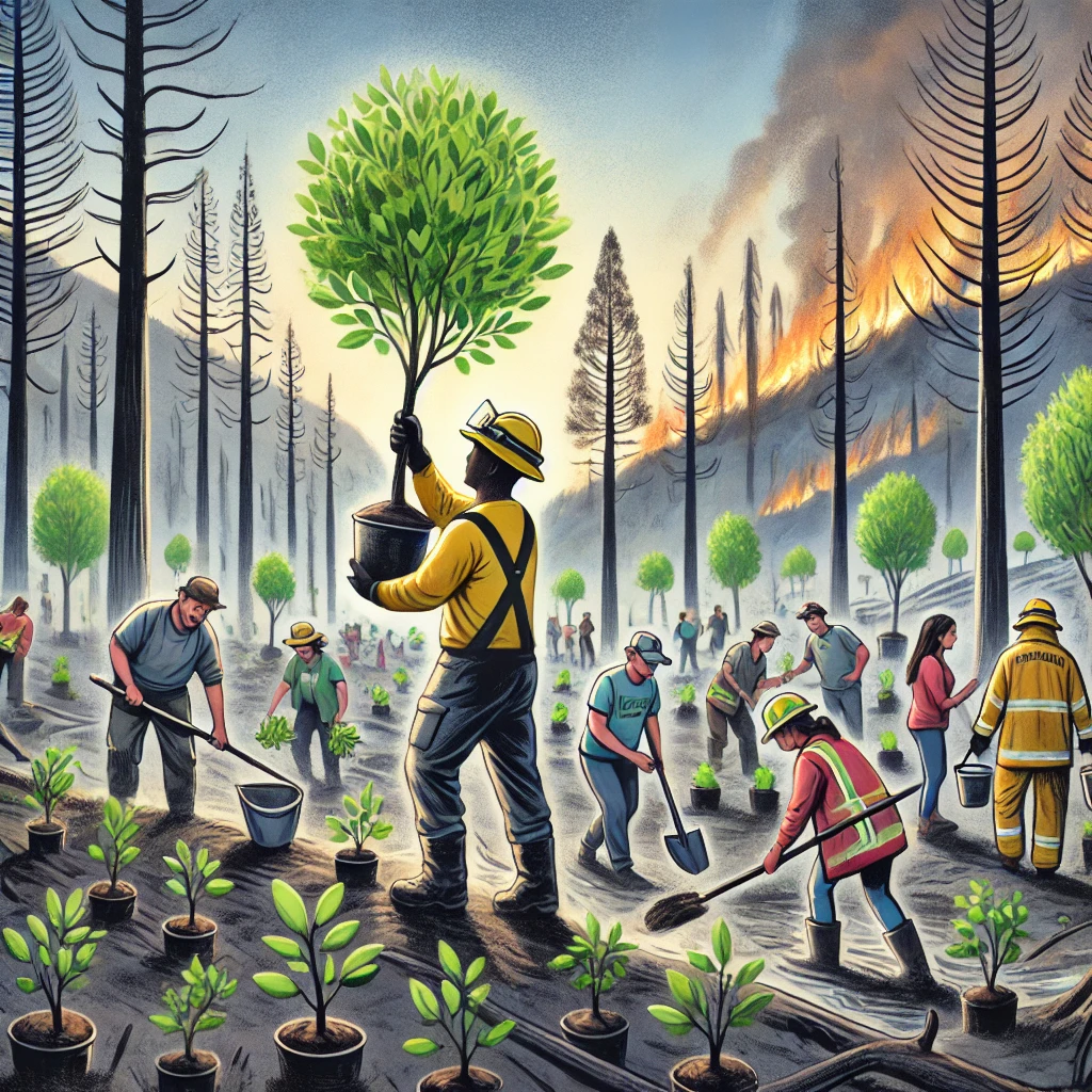 산불 피해를 복구하는 이미지