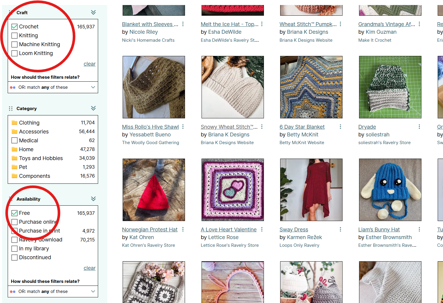 ravelry tips for filtering