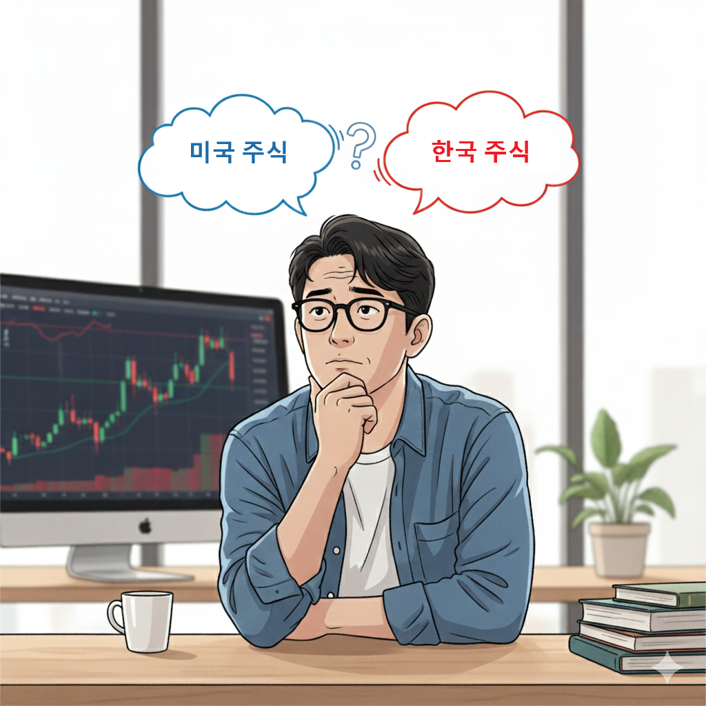 미국 주식 한국 주식 중 투자금 배분 고민하는 투자자