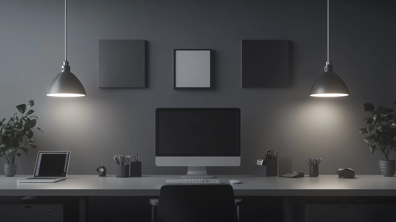 첨단 기술로 혁신적인 분위기를 조성하는 현대적인 사무실은 S&P500의 미래 발전 가능성을 암시하며, 밝고 환상적인 조명이 창의성과 성장을 이끌어냅니다.