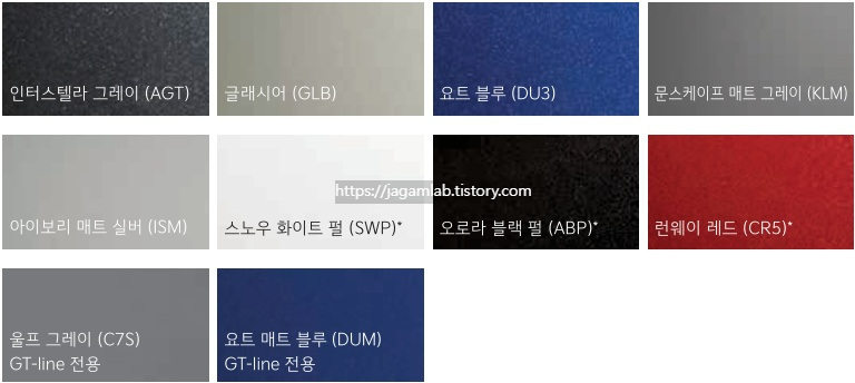 2026 EV6 인터스텔라 그레이, 글래시어, 요트 블루, 문스케이프 매트 그레이, 아이보리 매트 실버, 스노우 화이트 펄, 오로라 블랙 펄, 런웨이 레드, 울프 그레이, 요트 매트 블루 외장 컬러