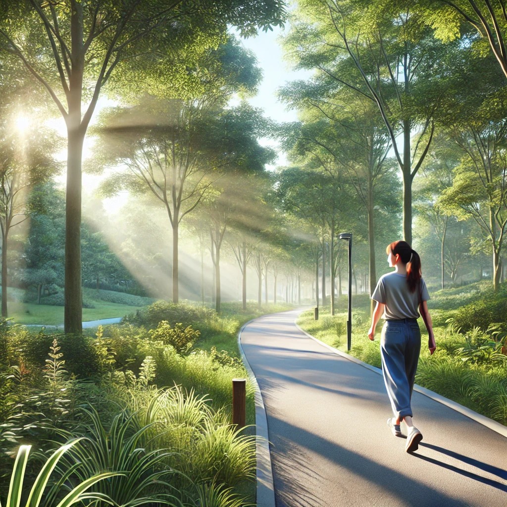 A woman walking in the park