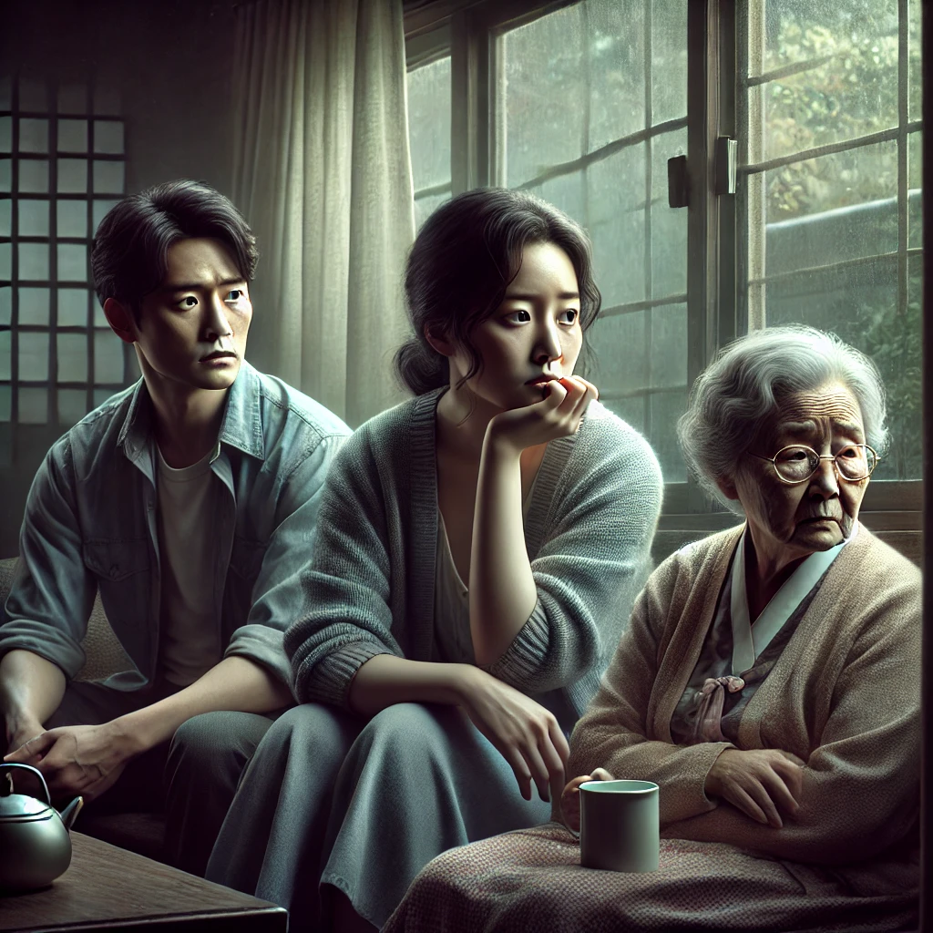 치매환자인 아버지를 돌보는 가족들의 지친 모습