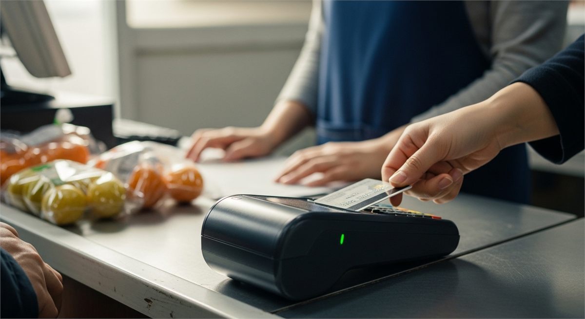 동네마트 계산대에서 지원금 결제를 떠올리게 하는 장면