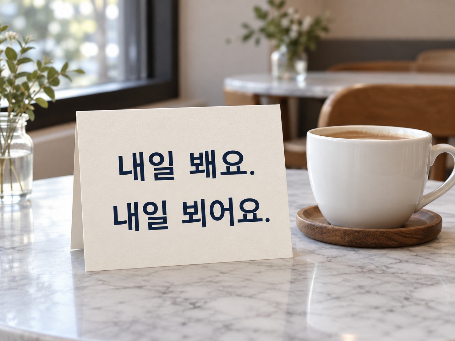 내일 봬요와 내일 뵈어요를 적은 카드