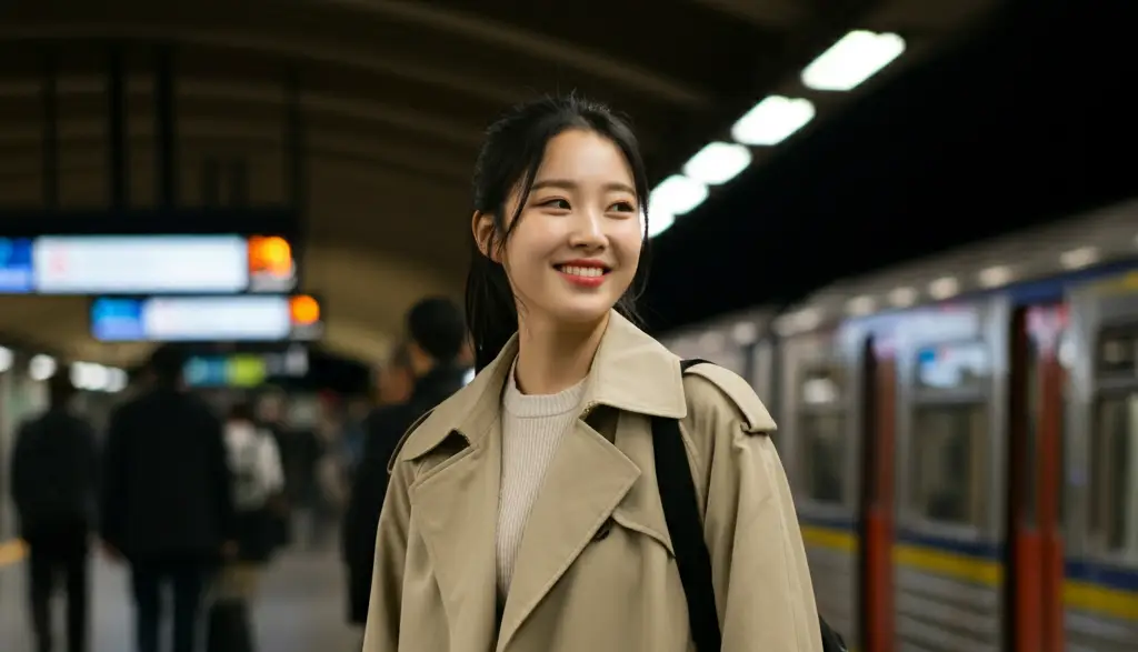 지하철을 기다리는 여성