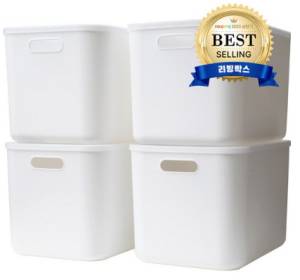 가규 모던 라운드 리빙박스 L&#44; 화이트+투명&#44; 4개