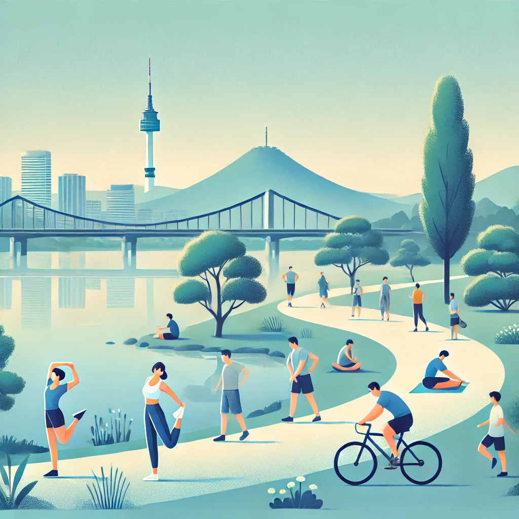 서울에서 운동하는 사람들 모습