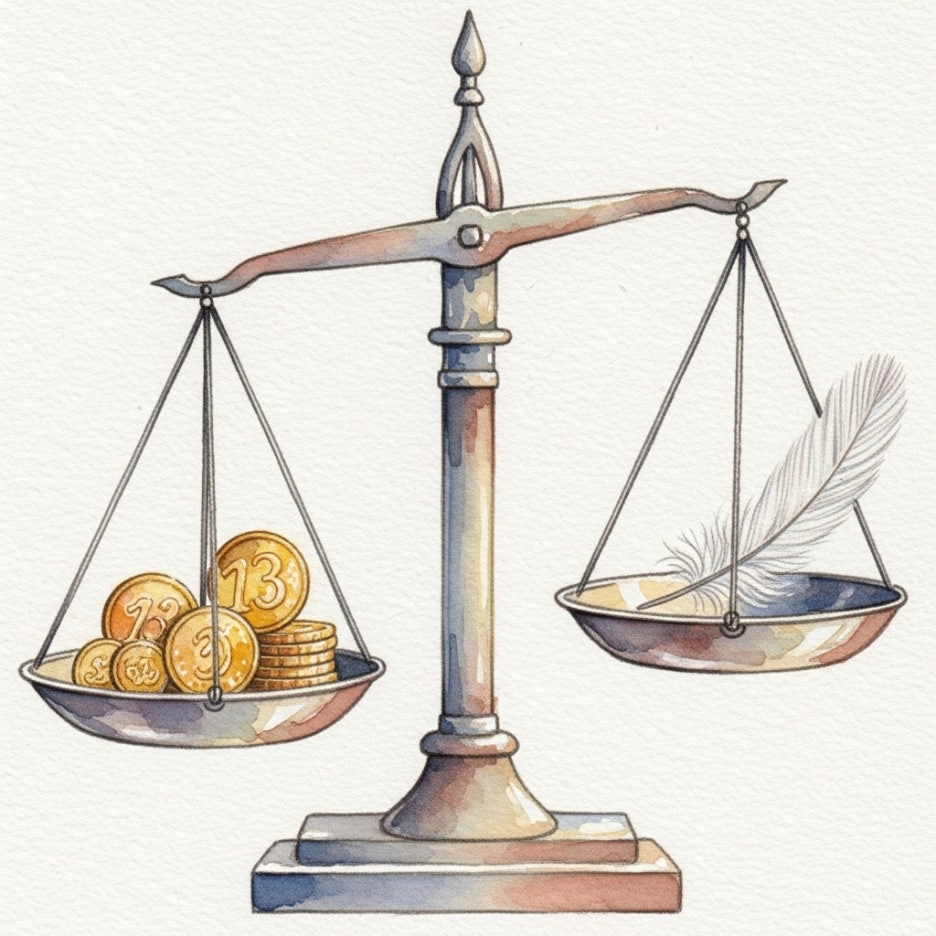 균형을 잡고 있는 저울의 부드러운 수채화 일러스트