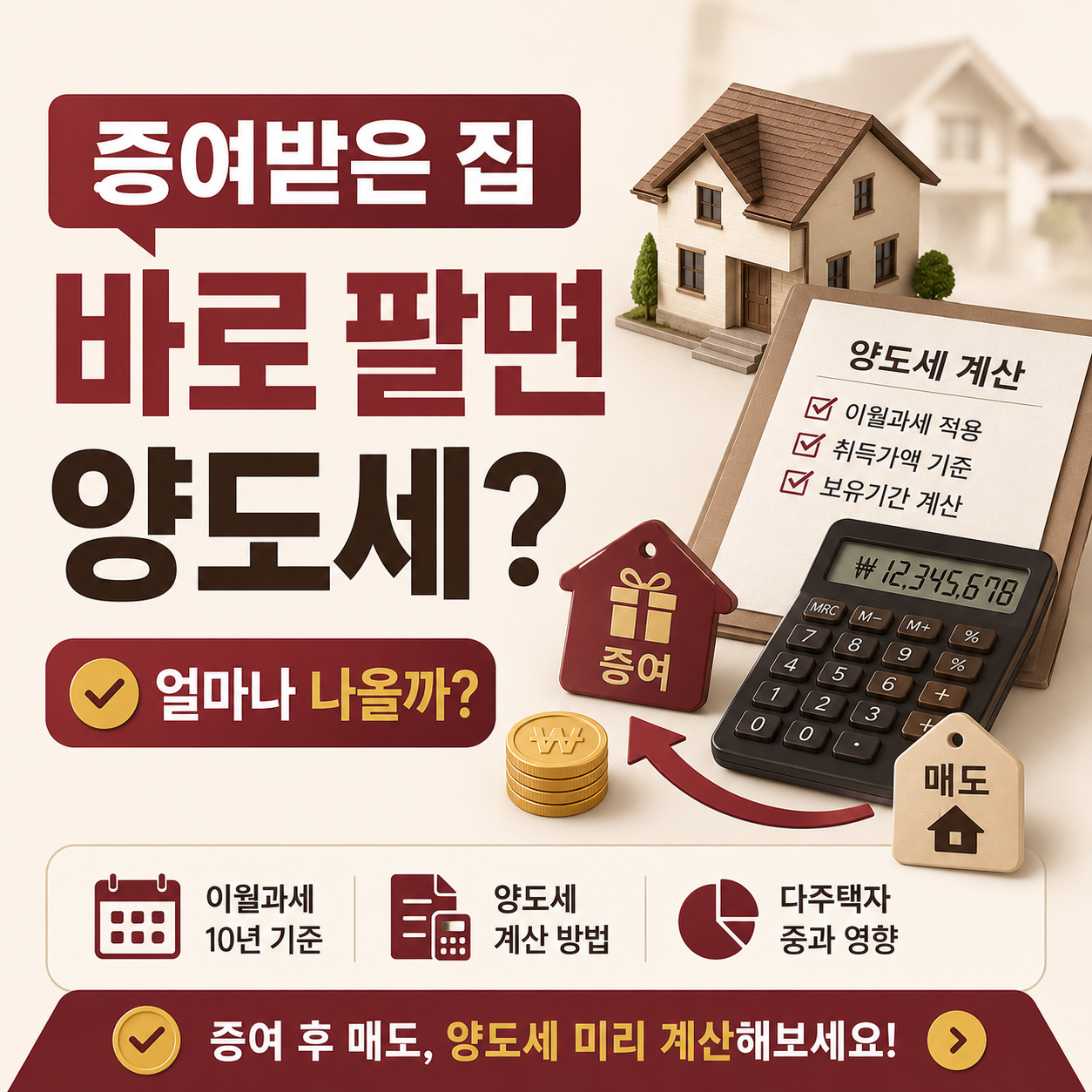증여받은 집 바로 팔 때 양도세 계산 기준 안내