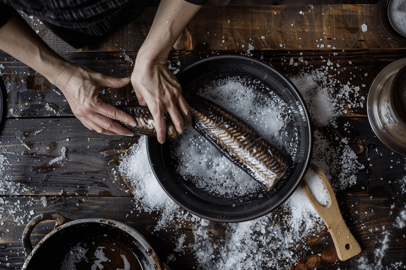 식재료를-장어에-뿌리고-있는-장면