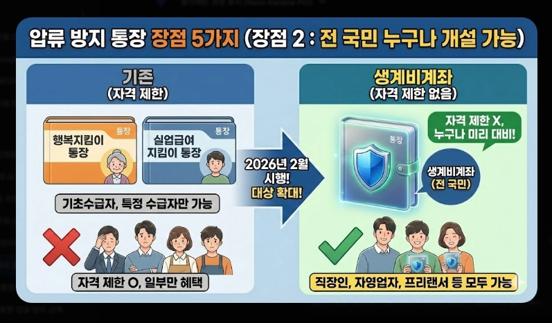 압류방지통장 장단점 비교 [2026년 기준] 생계비계좌 개설 전 반드시 확인할 5가지