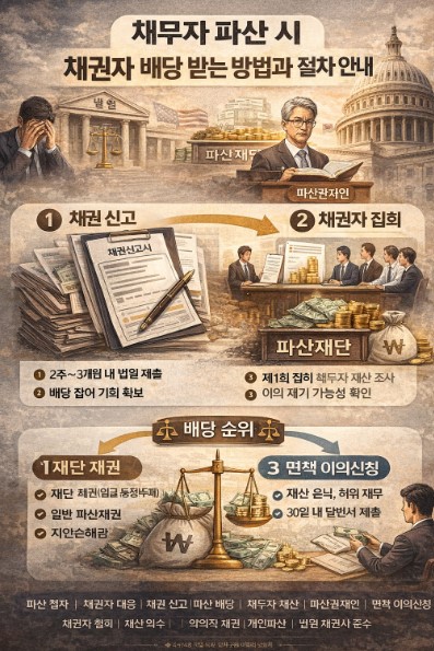 파산 절차, 채권자 대응, 채권 신고, 파산 배당, 채무자 재산, 파산관재인, 면책 이의신청, 채권자 집회, 재산 회수, 악의적 채권, 개인파산, 파산법, 배당 우선순위, 채권자 권리, 법률 상담, 세무 변호사, 파산재단, 법원 채권신고, 채무자 파산, 채권 회수 전략