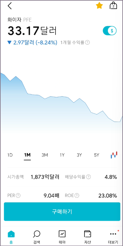 해외 주식 구매하기 화면 (ministock)