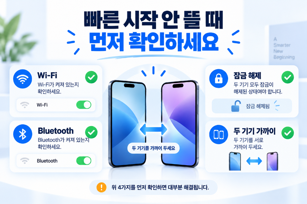 아이폰 빠른 시작 안뜸 Wi-Fi Bluetooth 확인방법