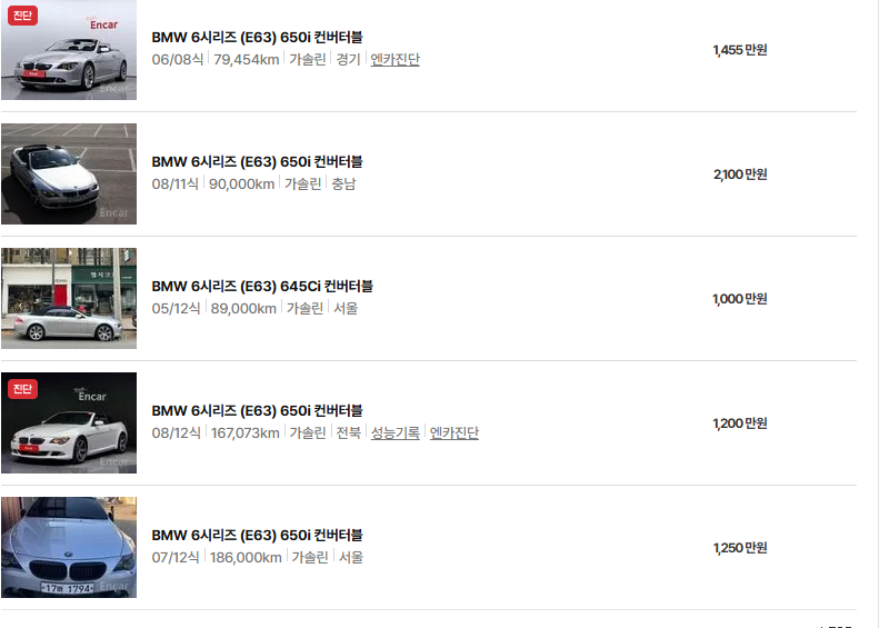 bmw 6시리즈 중고차 가격 시세표 유지비