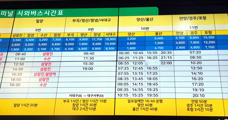 김해여객터미널 시간표 2 (9~11번 승차홈 노선)