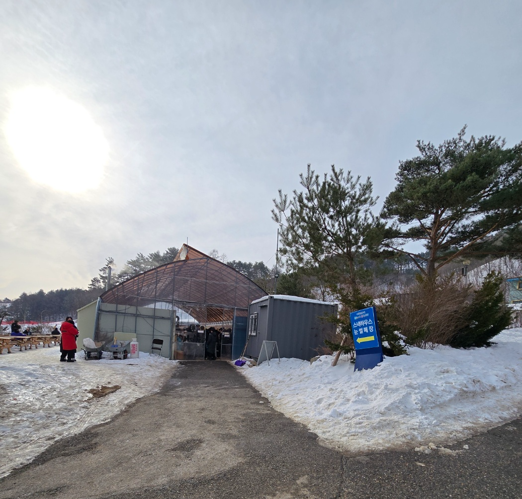 눈썰매장 입구와 매점