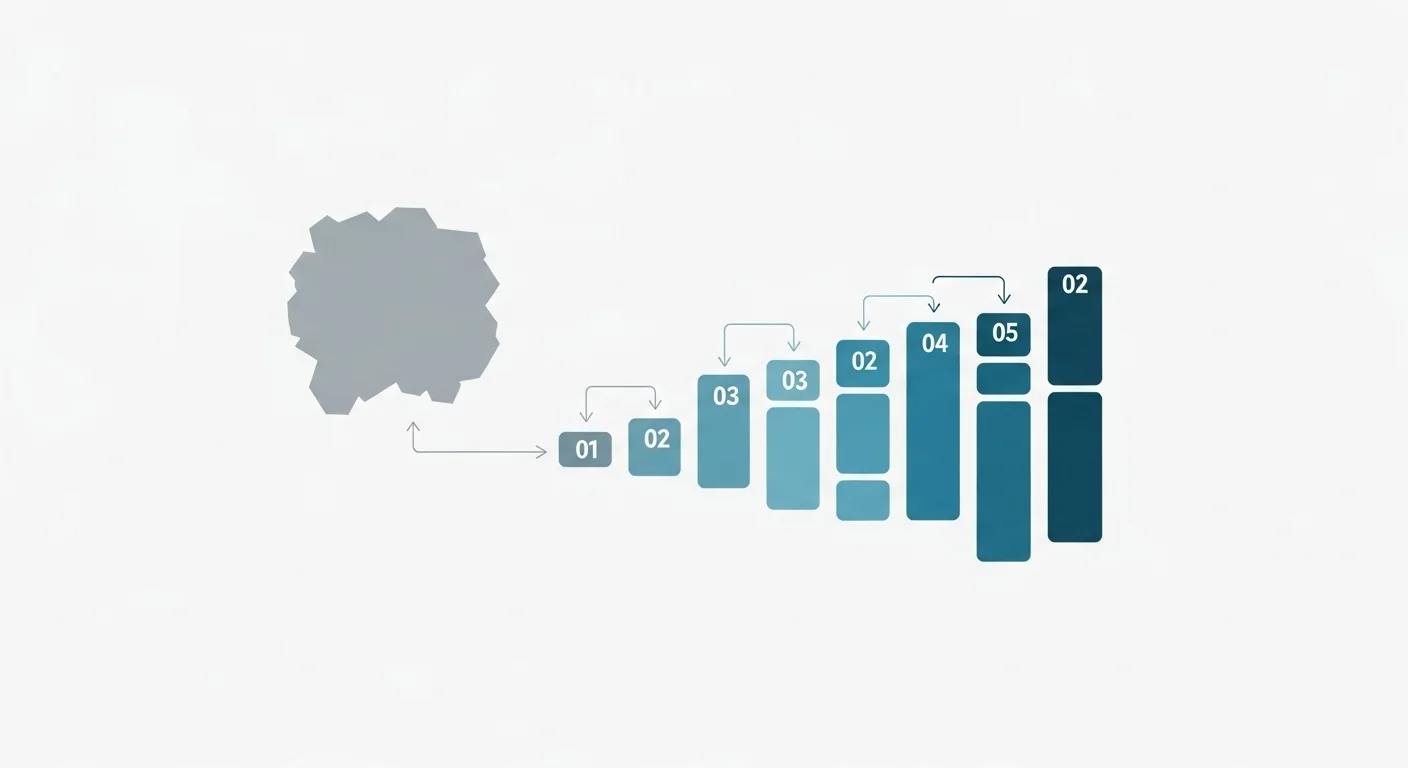 큰 목표를 작은 단계로 나누어 쉽게 접근하는 과정을 보여주는 인포그래픽.