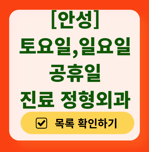 안성 일요일 문 여는 정형외과 목록 ❘ 토요일, 주말, 공휴일 진료 영업 병원 리스트