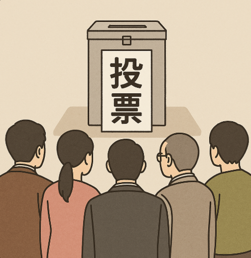 투표함을 바라보는 사람들