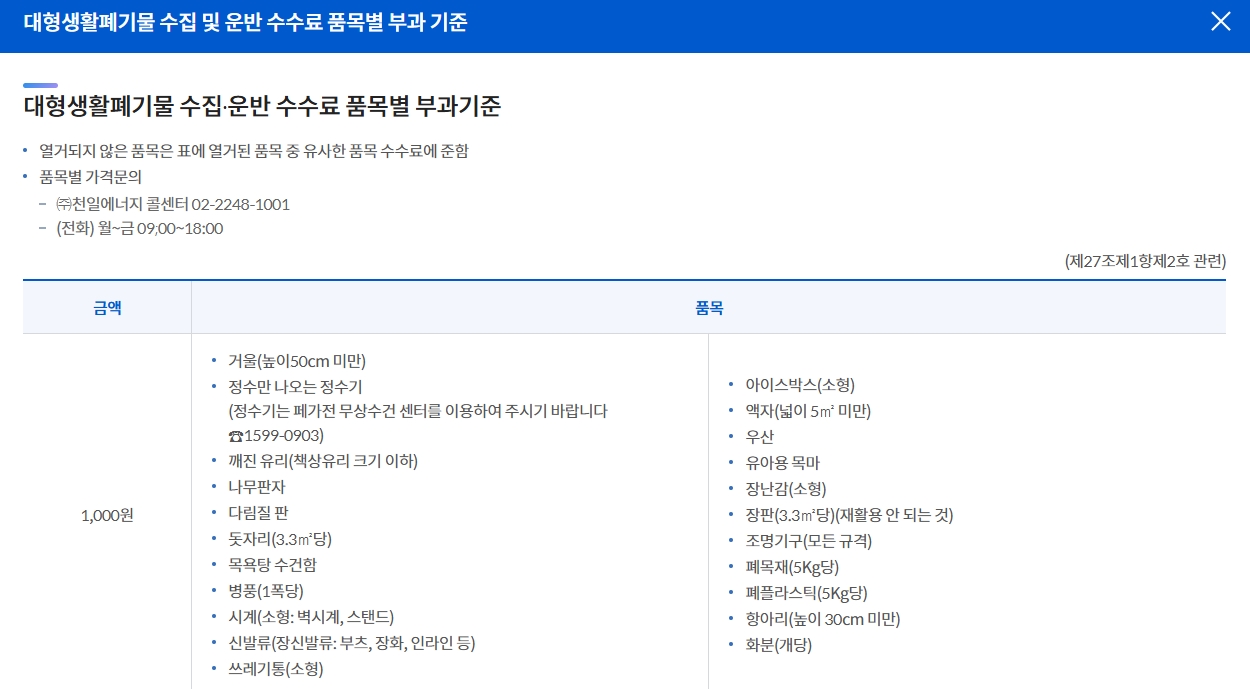 성동구 대형폐기물 배출 수수료