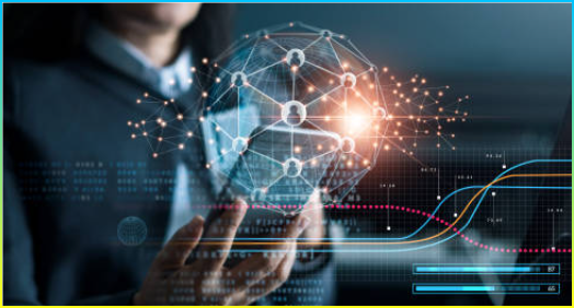 글로벌 네트워크 연결 및 블루 배경, 디지털 마케팅, 데이터 교환, 혁신 및 기술에 대한 데이터