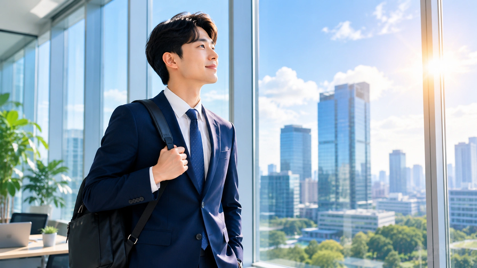 취업 성공을 향해 미래를 바라보는 청년 모습