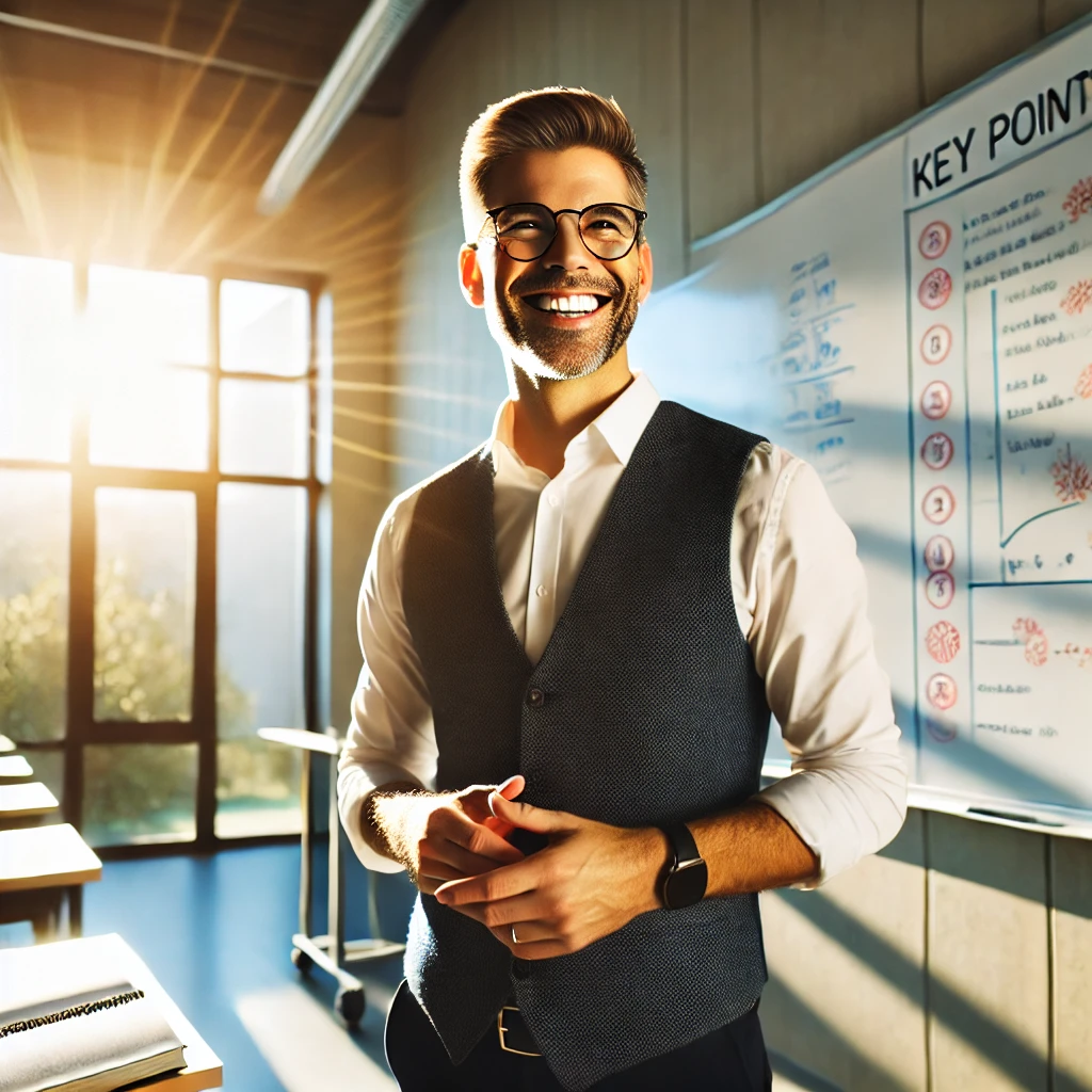 웃으면서 최종상속분 계산 방법을 요약정리 해주는 교수님 햇살이 비추는 강의실. 넓은 화이트 보드 앞에서