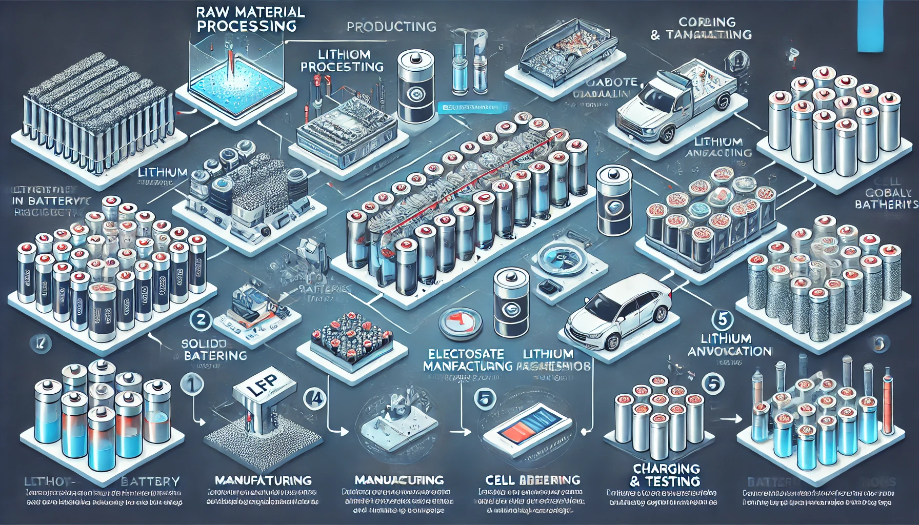 배터리 생산 과정과 기술 혁신을 설명하는 이미지