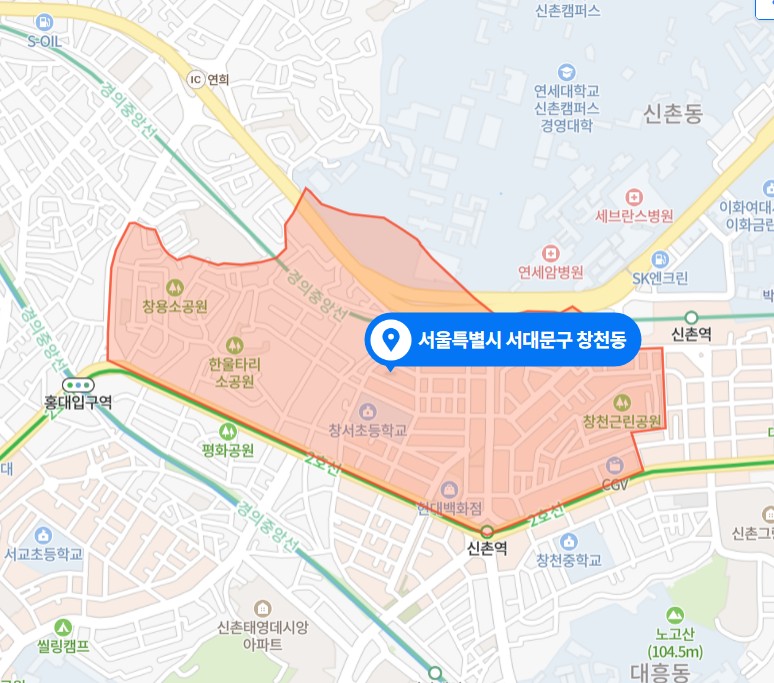 지도상의창천동면적