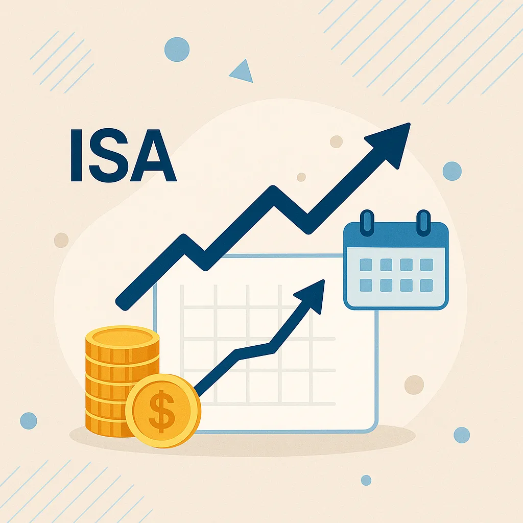 ISA 수익 증가 그래프와 동전, 달력 일러스트