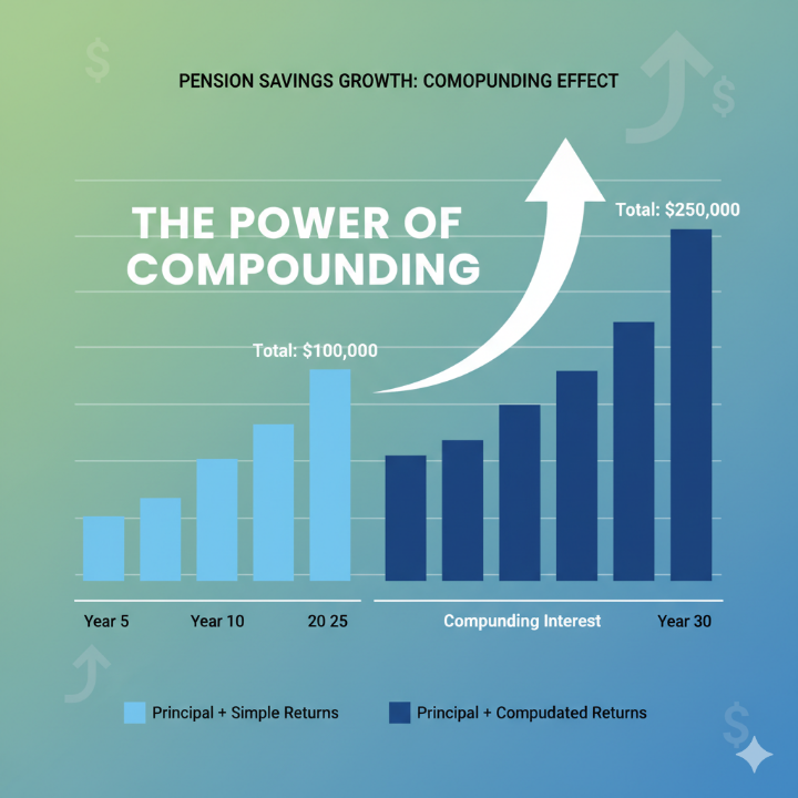 연금 저축 계좌의 복리 효과를 보여주는 그래프 이미지