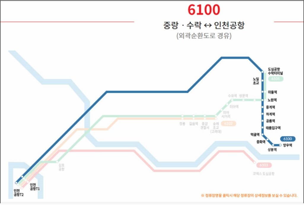 6100번 공항 리무진버스 노선안내