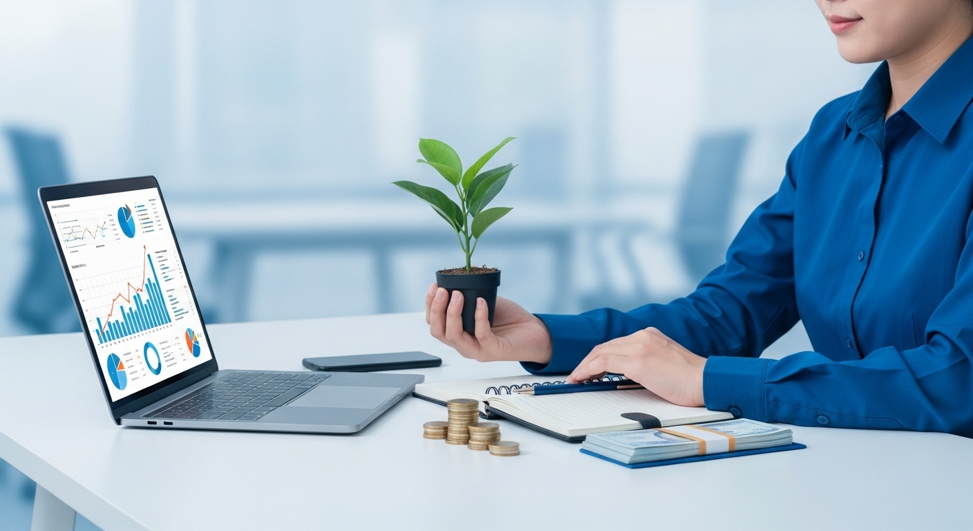 고금리 시대에 월급을 지키기 위해 예산 계획을 세우고 재정 관리를 하는 사람의 모습
