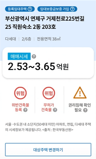 주택 정보 화면 위험