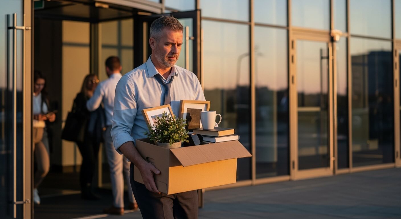 개인 물품이 담긴 상자를 들고 퇴근하는 중년 남성