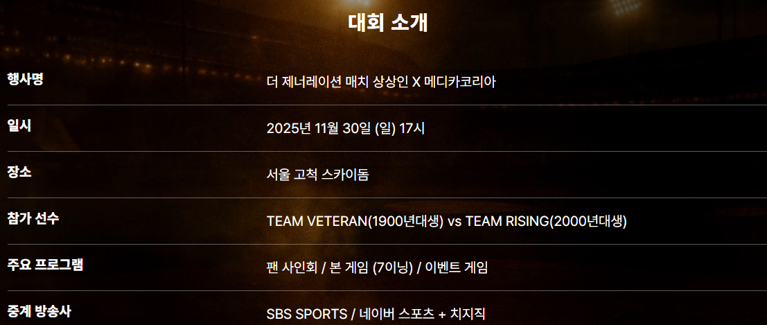 2025 더 제너레이션 매치 세부 정보 소개