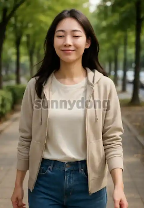 산책하며 스트레스 해소중인 모습 이미지