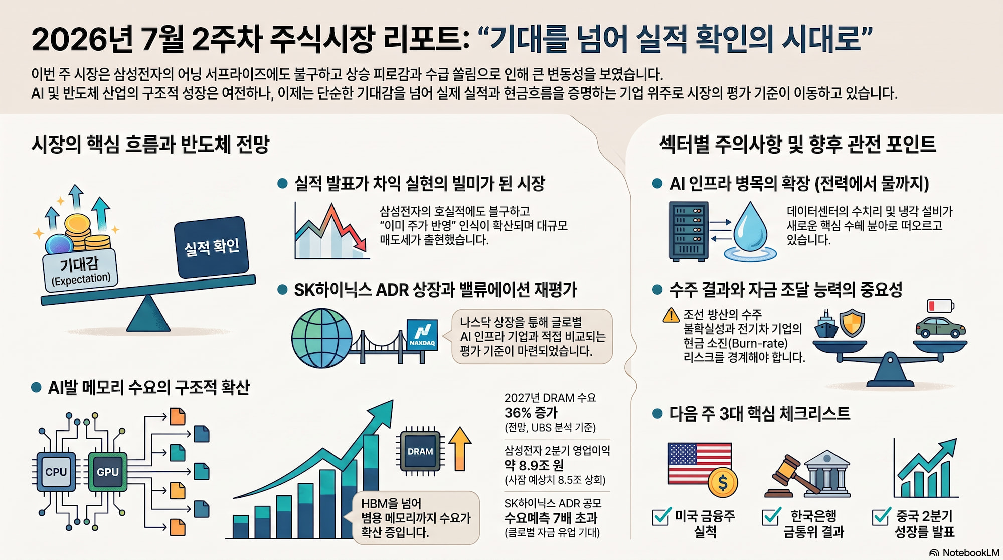2026년 7월 2주차 주식시장 뉴스 정리: 반도체 급락 후 반등, SK하이닉스 ADR·실적 시즌 주목