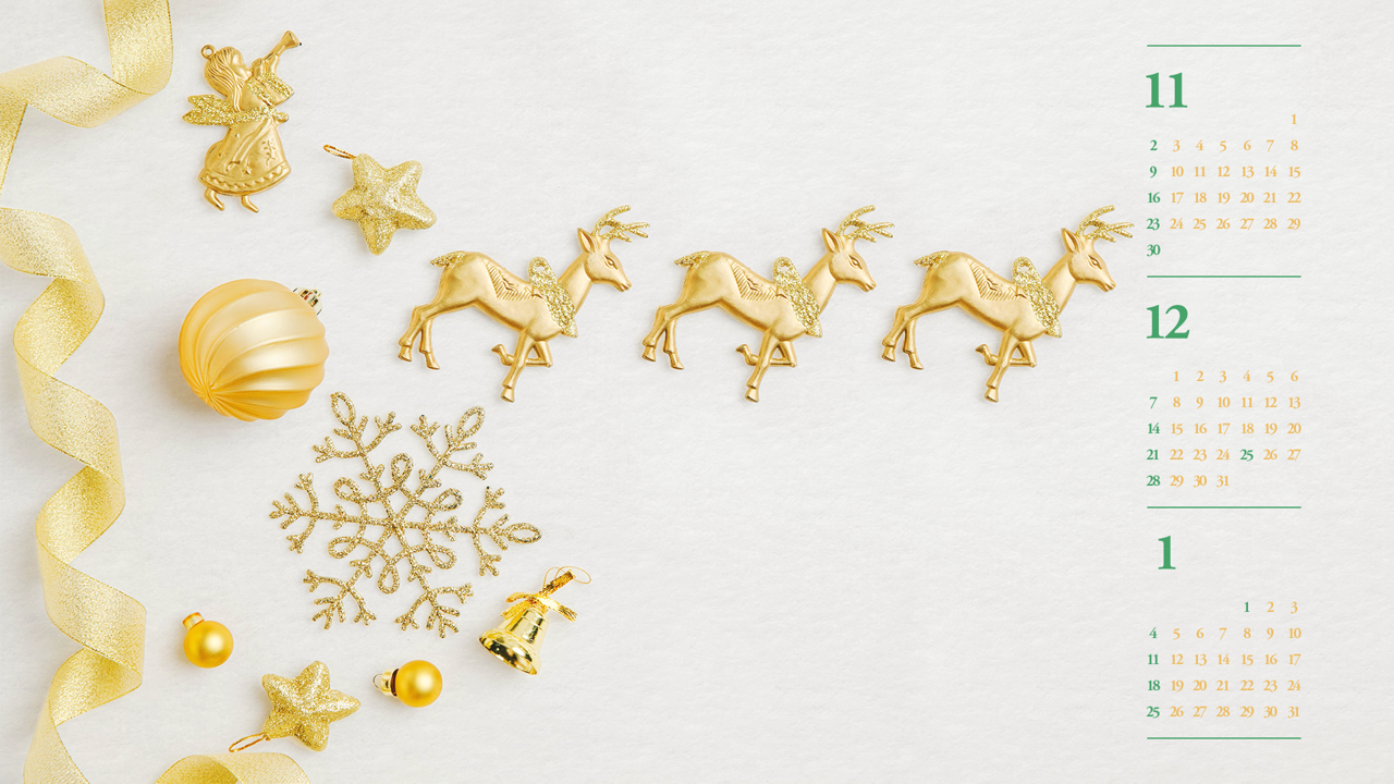 06 금색 사슴장식 B - 2025년12월 달력배경화면