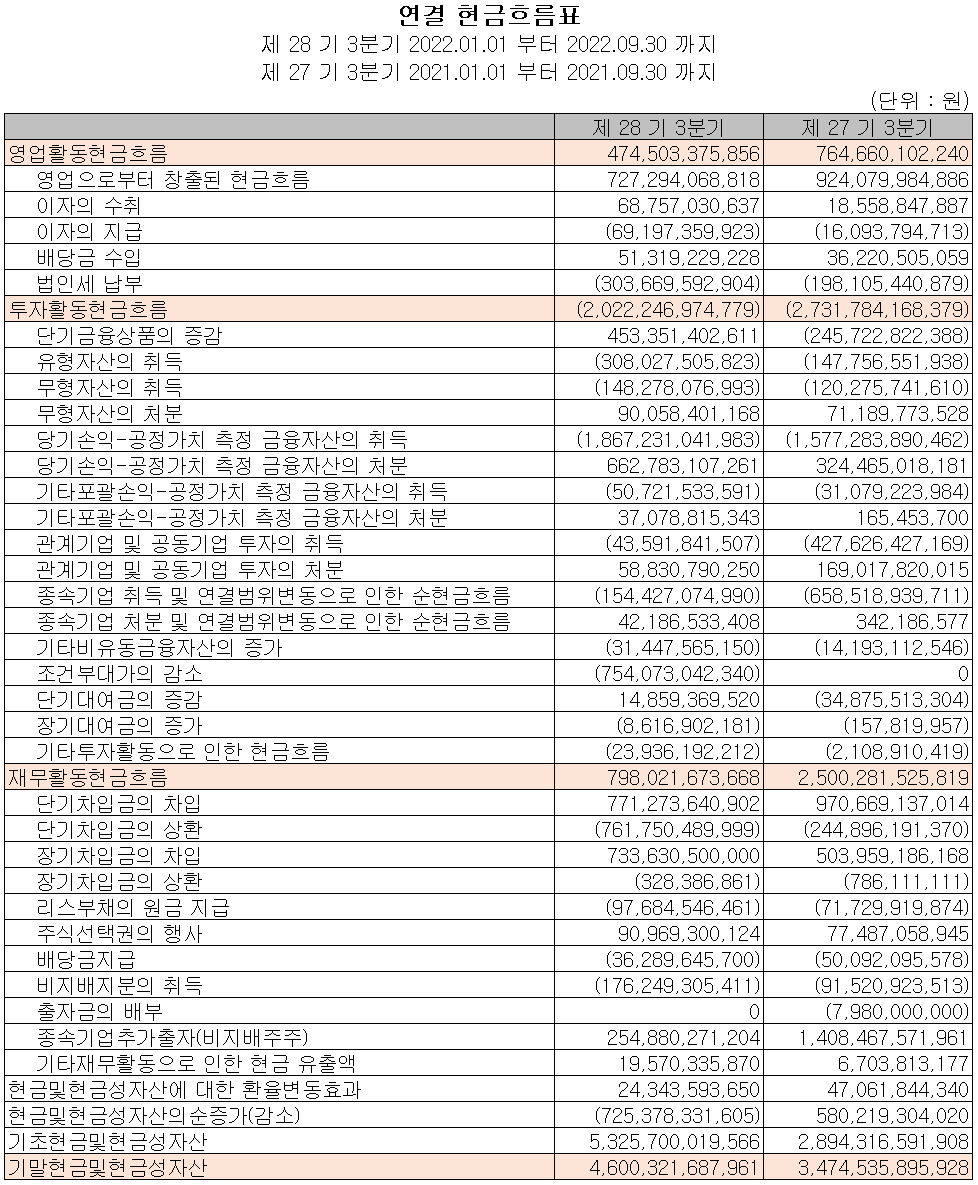 카카오 - 현금흐름표