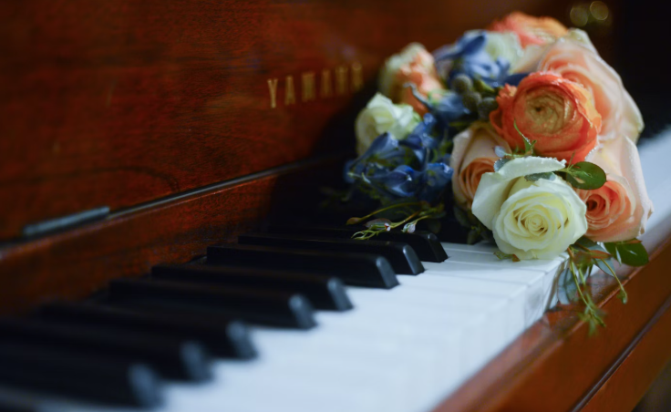 피아노에 장미꽃이 올려져 있는 사진